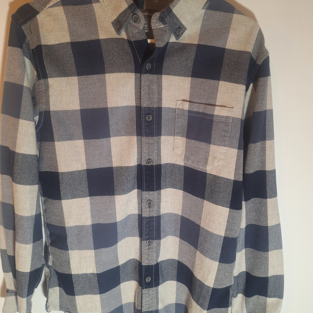 Men's Blue and White Checkered Shirt